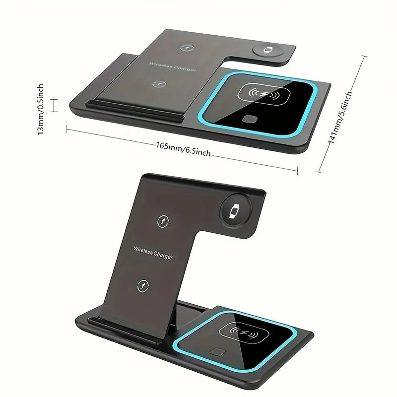 3 In 1 Fast Charging Station, Folding Wireless Charger Stand For IPhone 14,13,12,11/Pro/Max/Mini/Plus, X, XR, XS/Max, SE, 8/Plus, Iwatch 1-8, Airpods 3/2/Pro